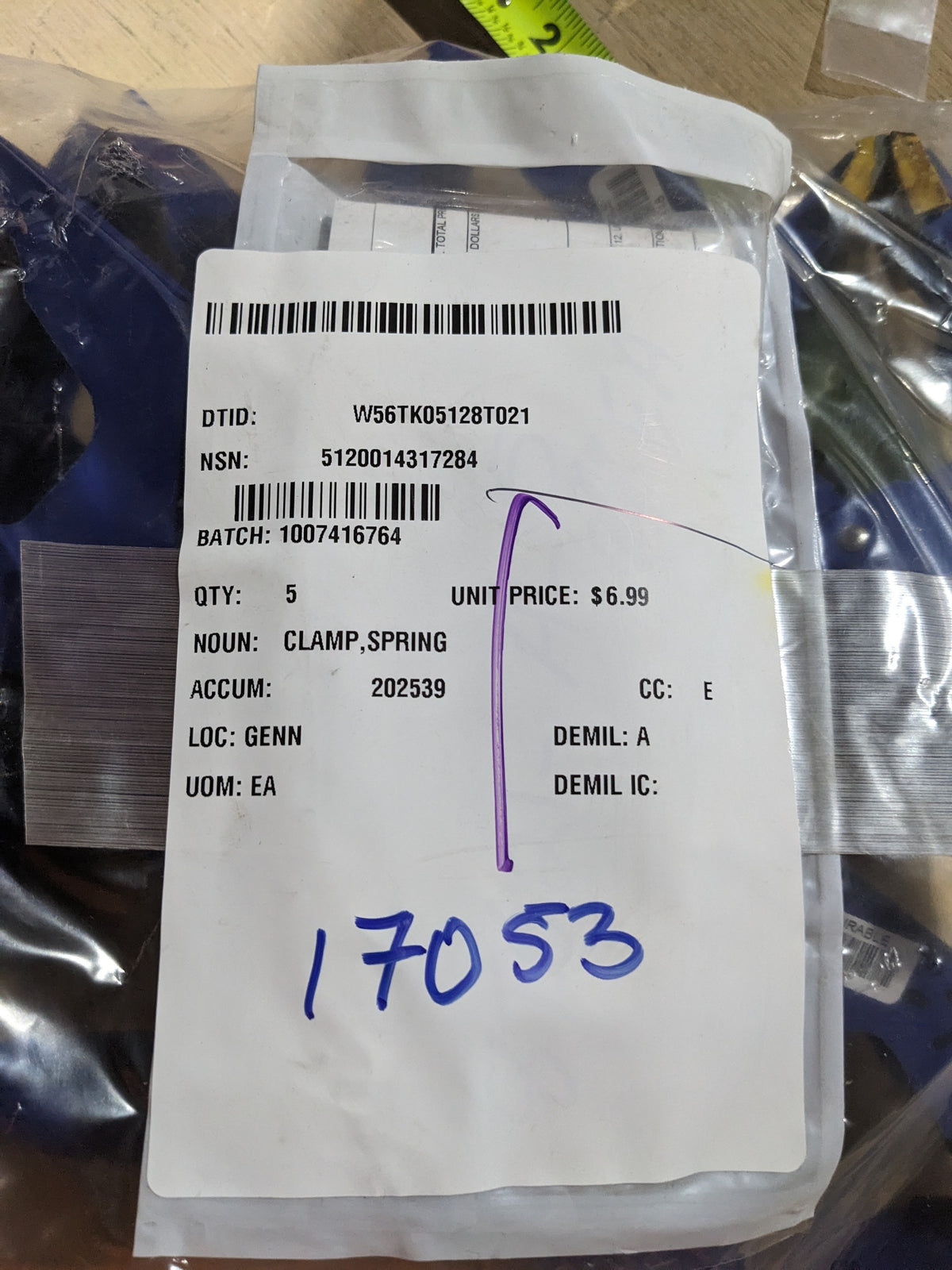 Stanley Tools Div of Stanley Works 58300 Spring Clamp - NSN 5120-01-431-7284 - inventory label