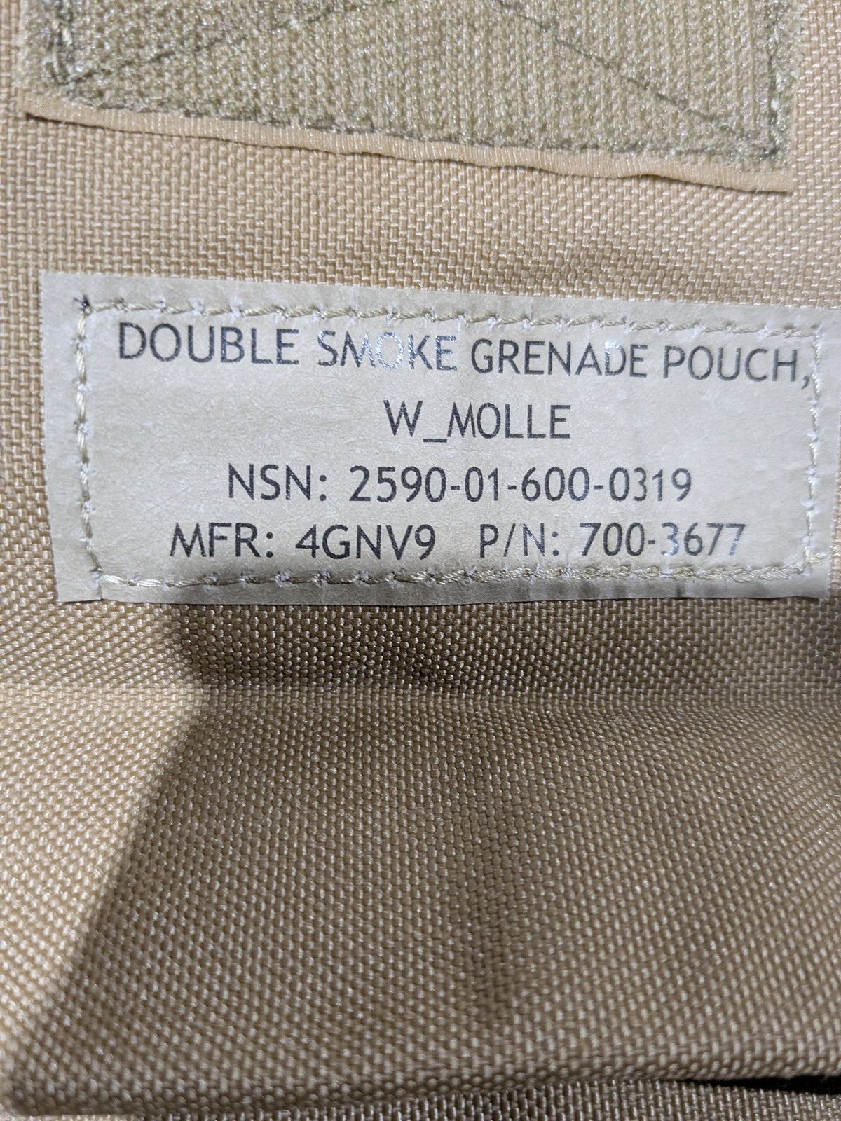 BMI Defense Systems 3677 Vehicular Ammo Pouch - NSN 2590-01-600-0319 - inventory label