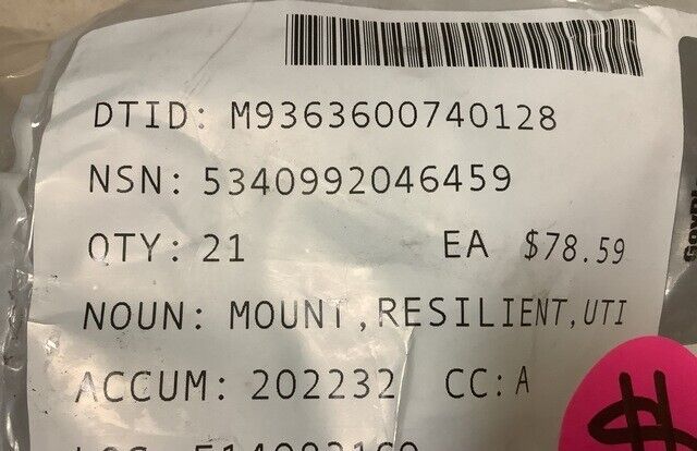 MEXEB23338 WEAPON SYSTEM RESILIENT MOUNT GENERAL PURPOSE 5340-99-204-6459
