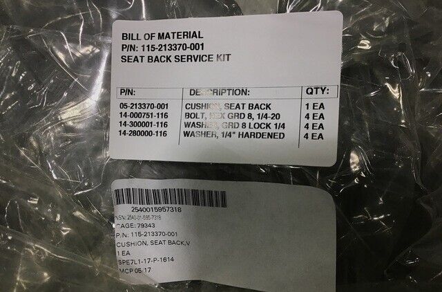 MILITARY TRUCK BOMB SERVICE 115-213370-001 SEAT BACK CUSHION 2540-01-595-7318