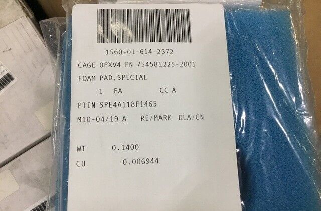 NEW AV8B-BRACKET - WING 75A581225-2001 SPECIAL FOAM PAD NSN 1560-01-614-2372