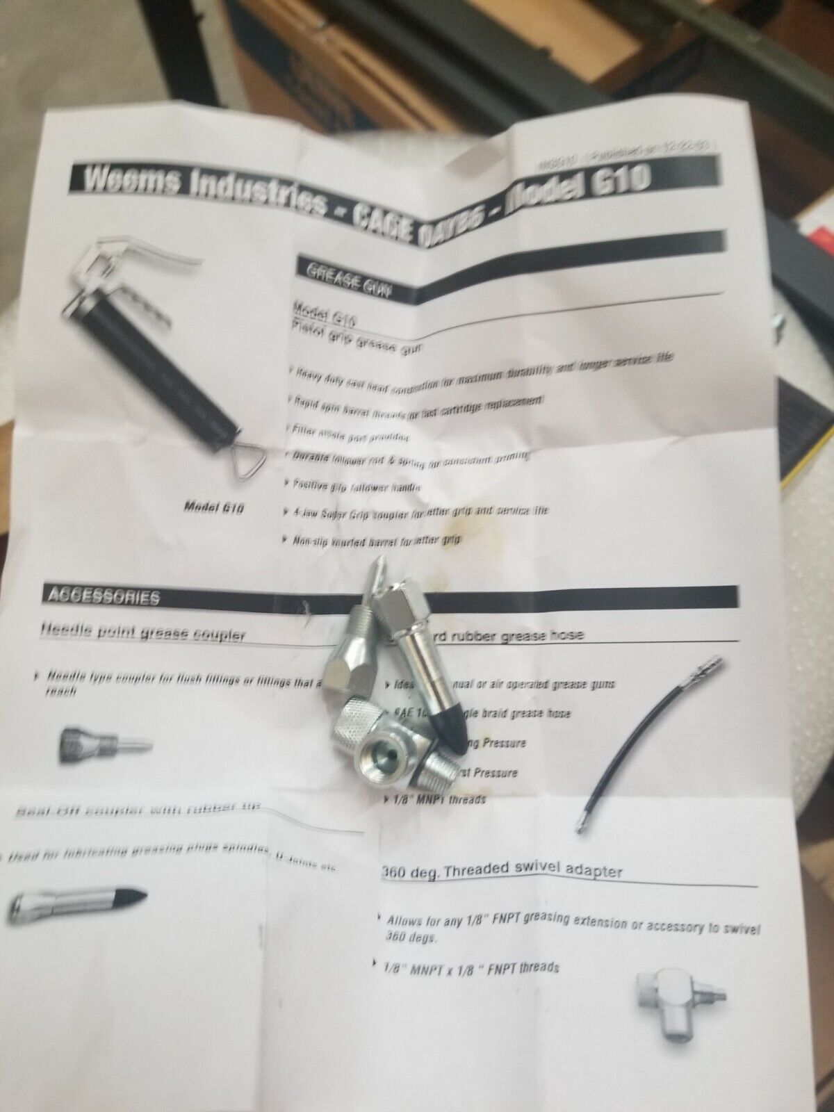 NOS Weems Industries Grease Gun Flexible Hose and Nozzle MIL-G-3859D 500-PSI
