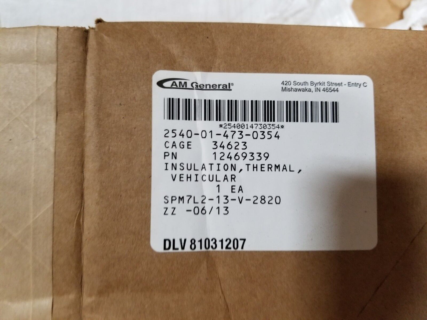 Hummer H1 HMMWV Humvee Insulation COWL LH 12469339 RCSK18046-8