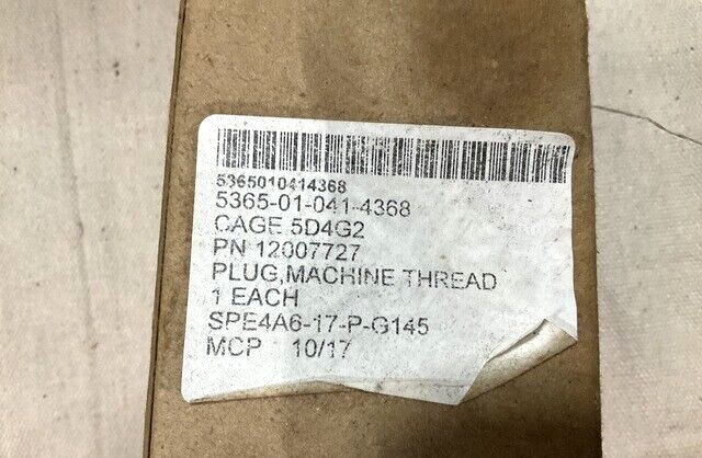 MILITARY M198 HOWITZER 155MM 12007727 MACHINE THREAD PLUG 5365-01-041-4368 NOS