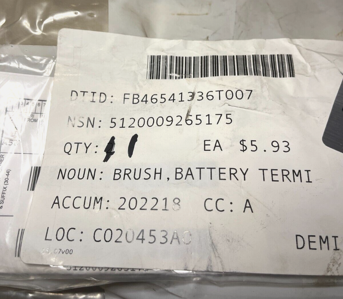 AMPV AGH3024 11120 1052SP BATTERY TERMINAL BRUSH BPT-1 5120-00-926-5175 NOS