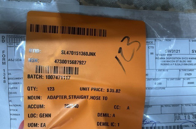 Straight Adapter FJ3513-0808S NSN 4730-01-568-7927 - photo 3
