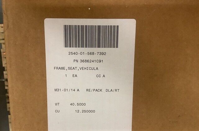 MRAP MAXXPRO LRIP10 VEHICULAR CREW SEAT FRAME 3686241C91 2540-01-568-7392