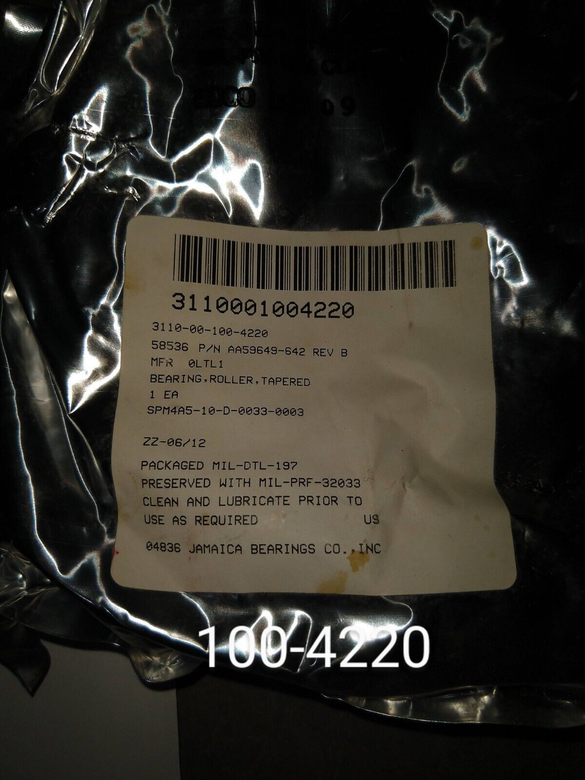 M939 M809 ROLLER BEARIN AA59649-642 MS19081-137 M214 TAP 5 TON 3110-00-100-4220
