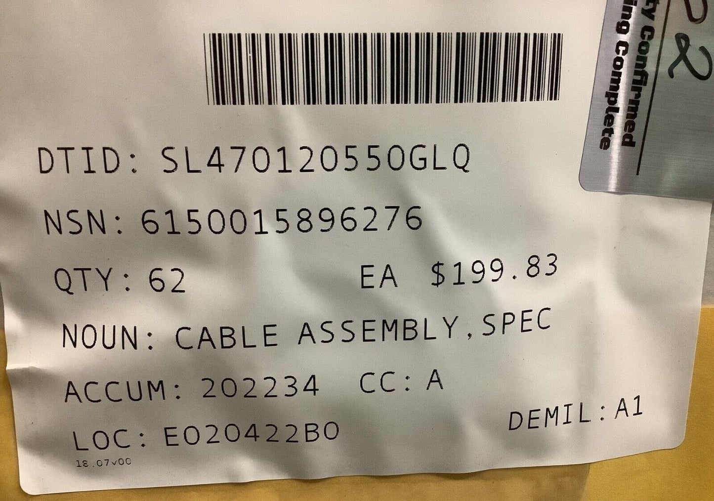 MILITARY MRAP-M-ATV SOCOM CABLE ASSEMBLY 204.0 IN.LONG 3904931 6150-01-589-6276