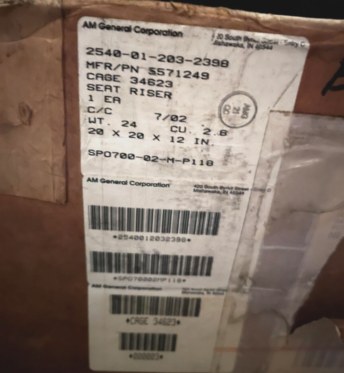 NEW M-915 SERIES TRUCK AM GENERAL 5571249 VEHICULAR SEAT RISER 2540-01-203-2398