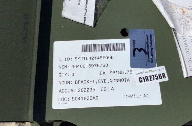 (1) WATER TRAILER 600G NONROTATING SHAFT EYE BRACKET C01J18019 3040-01-597-6760