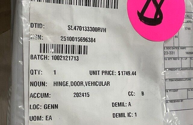 MILITARY MRAP BAE SYSTEM 6436120-200M1 LH VEHICULAR DOOR HINGE 2510-01-569-6384