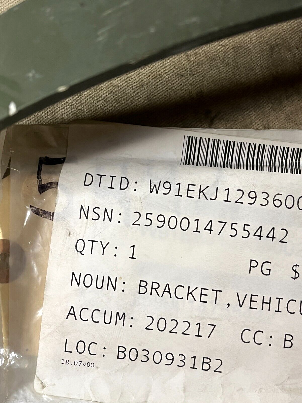 MILITARY MTVR MRAP - M-ATV 3286527 VEHICULAR COMPONENTS BRACKET 2590-01-475-5442
