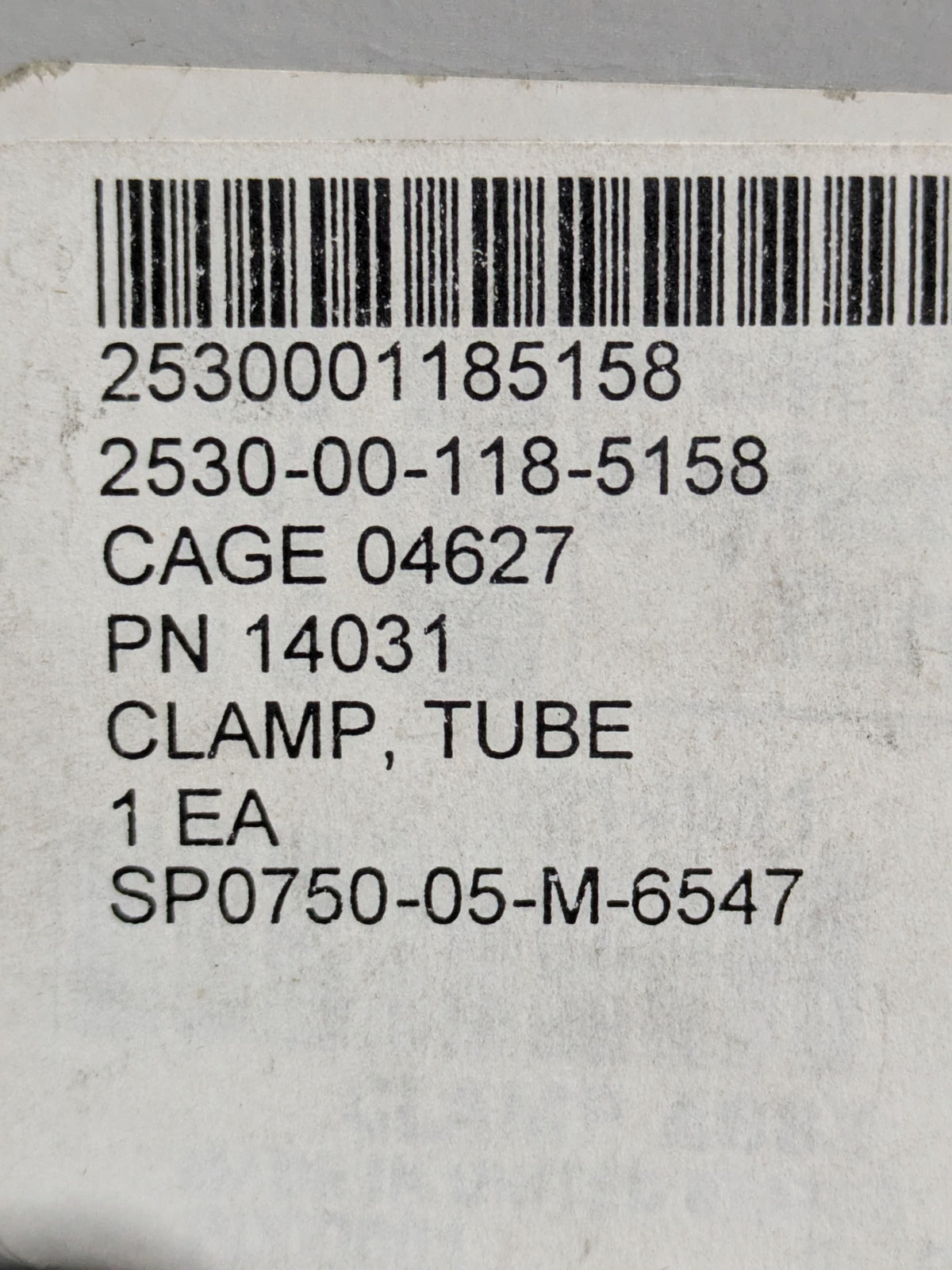 ZF Active Safety and Electronics US 475109A1 Tube Clamp - NSN 2530-00-118-5158 - inventory label