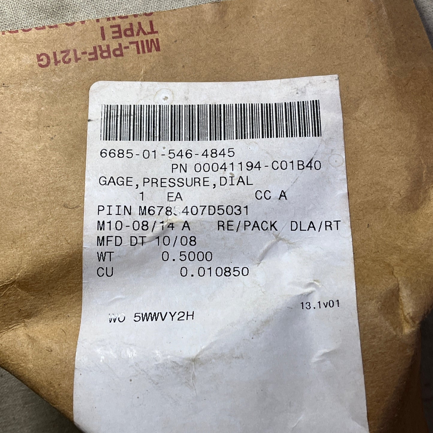 AMETEK MRAP COUGAR PRESSURE DIAL GAUGE 00041194-C01B40 10004936 6685-01-546-4845