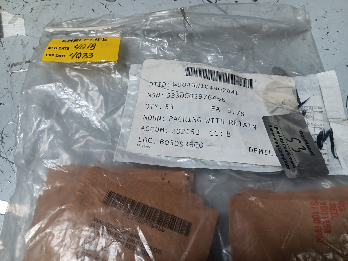 Parker-Hannifin 600-0115-10 O/S Packing with Retainer - NSN 5330-00-297-6466 - inventory label