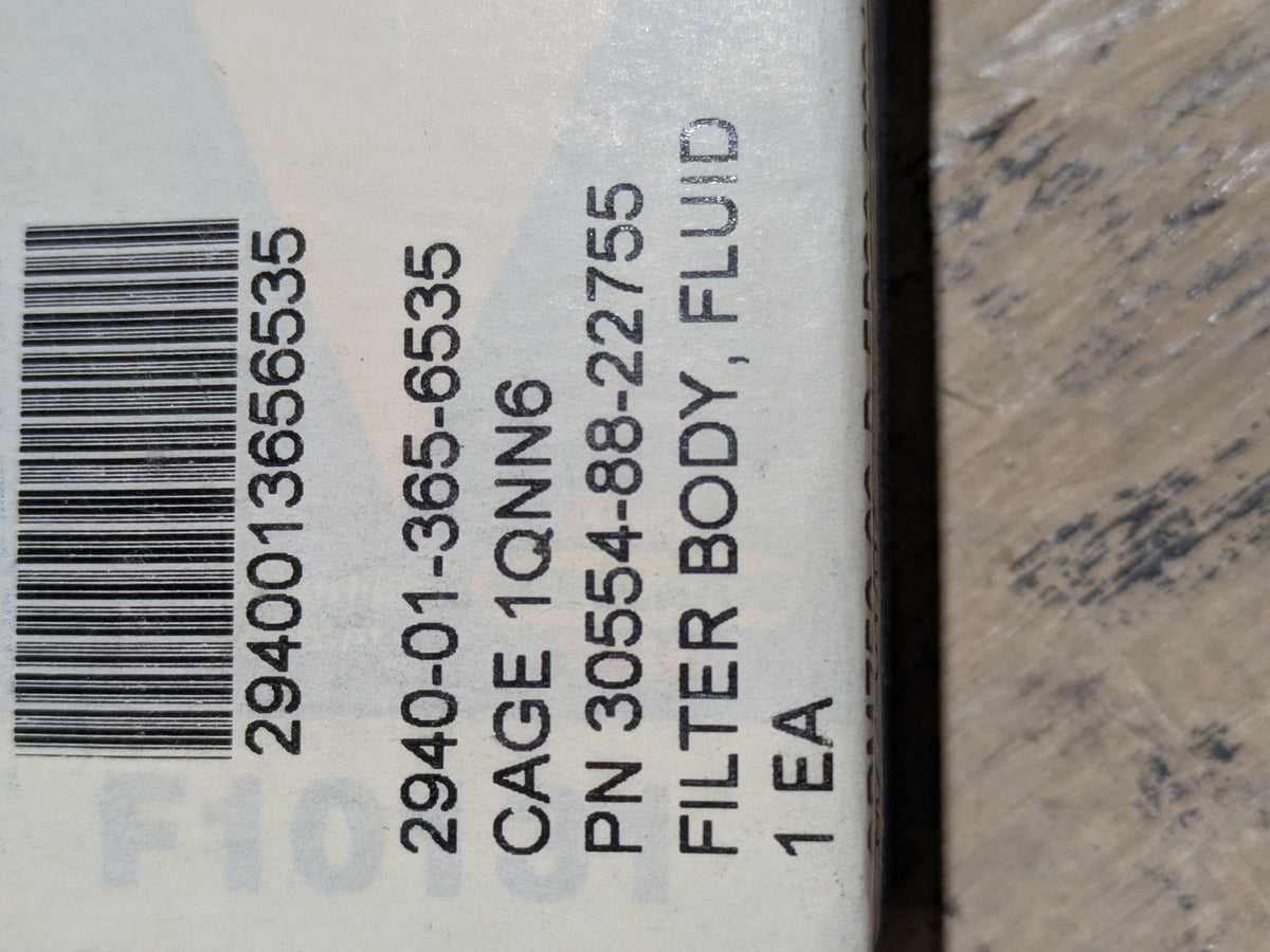 Baldwin Filters GF27 Fluid Filter Body - NSN 2940-01-365-6535 - inventory label