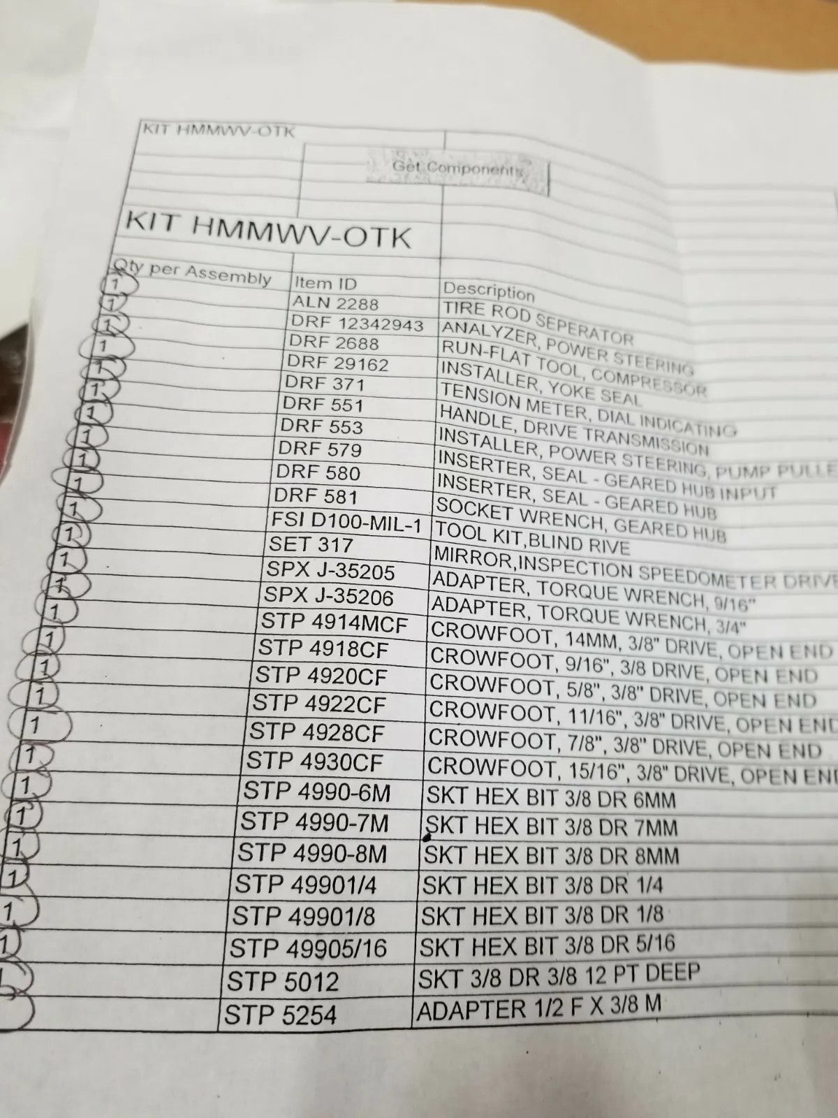 New Humvee Tool Kit HMMWV M998 Tool Kit M1125 M1114 Tool Kit For Hummer H1