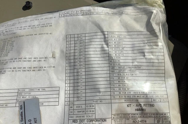 H1 HMMWV M998 HUMVEE Red Dot Kit AIR CONDITIONING KIT A/C M998 RD-2-4233-OP