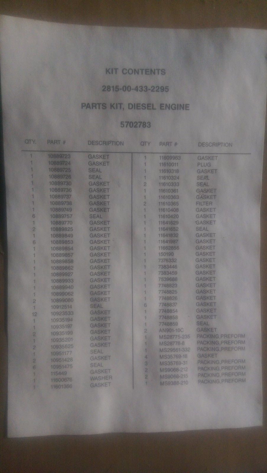 LDT 465 ENGINE GASKET SET for M54 M35a2 Deuce Multifuel Military 6x6 5 Ton Truck