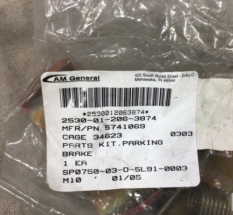 HMMWV M998 HUMMER H1 KIT PARKING BRAKE AM GENERAL 5741069 HAND BRAKE