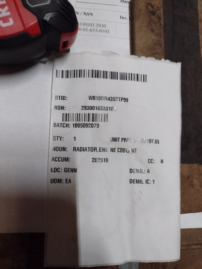 Oshkosh Defense LLC 4728650 Engine Radiator - NSN 2930-01-633-0103 - inventory label