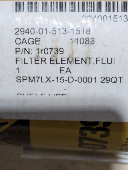 Caterpillar 1R0739 Filter Element, Fluid - NSN 2940-01-513-1518 - inventory label