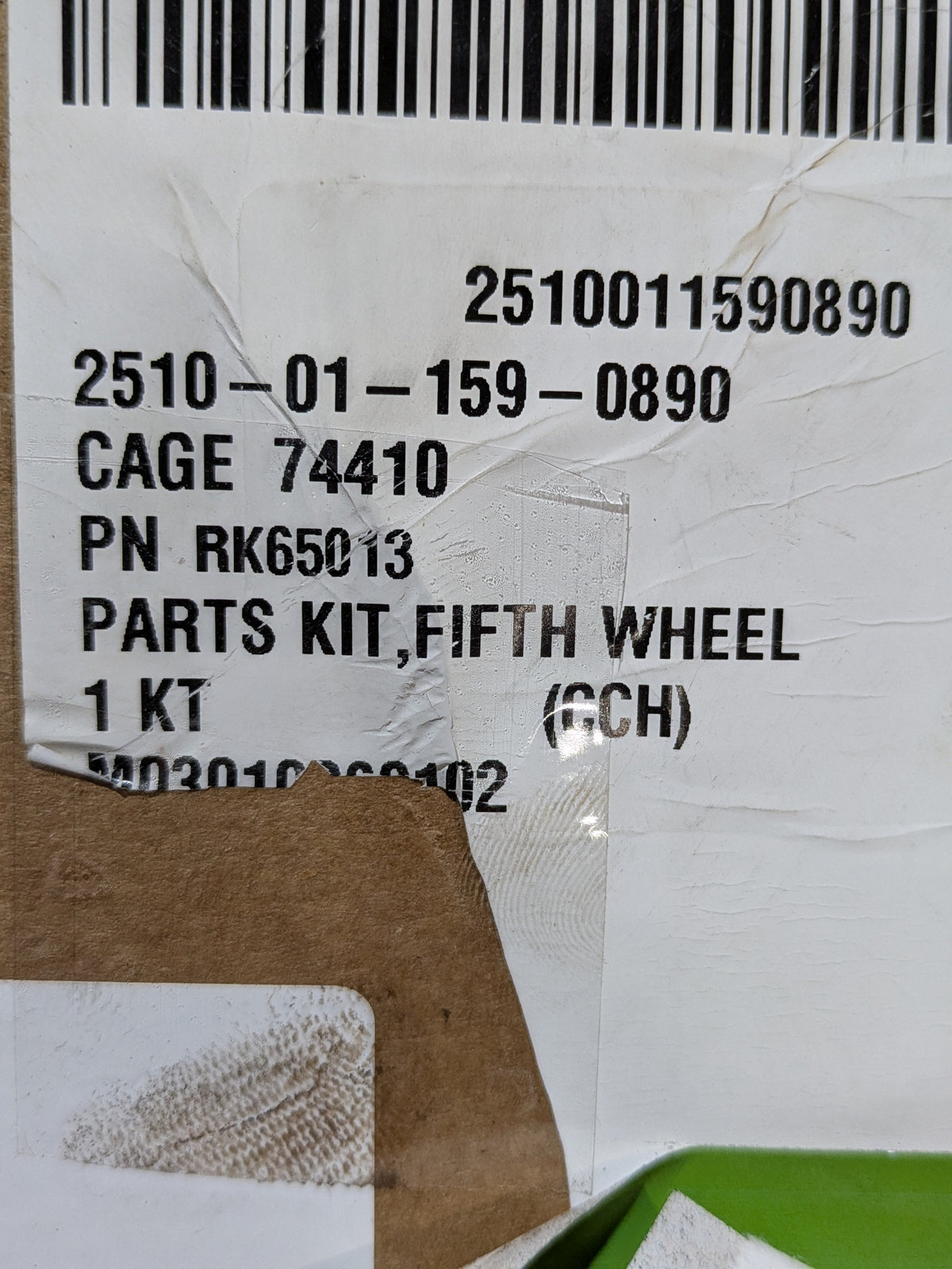 SAF-Holland, Inc. RK-65013 Parts Kit, Fifth Wheel - NSN 2510-01-159-0890 - inventory label