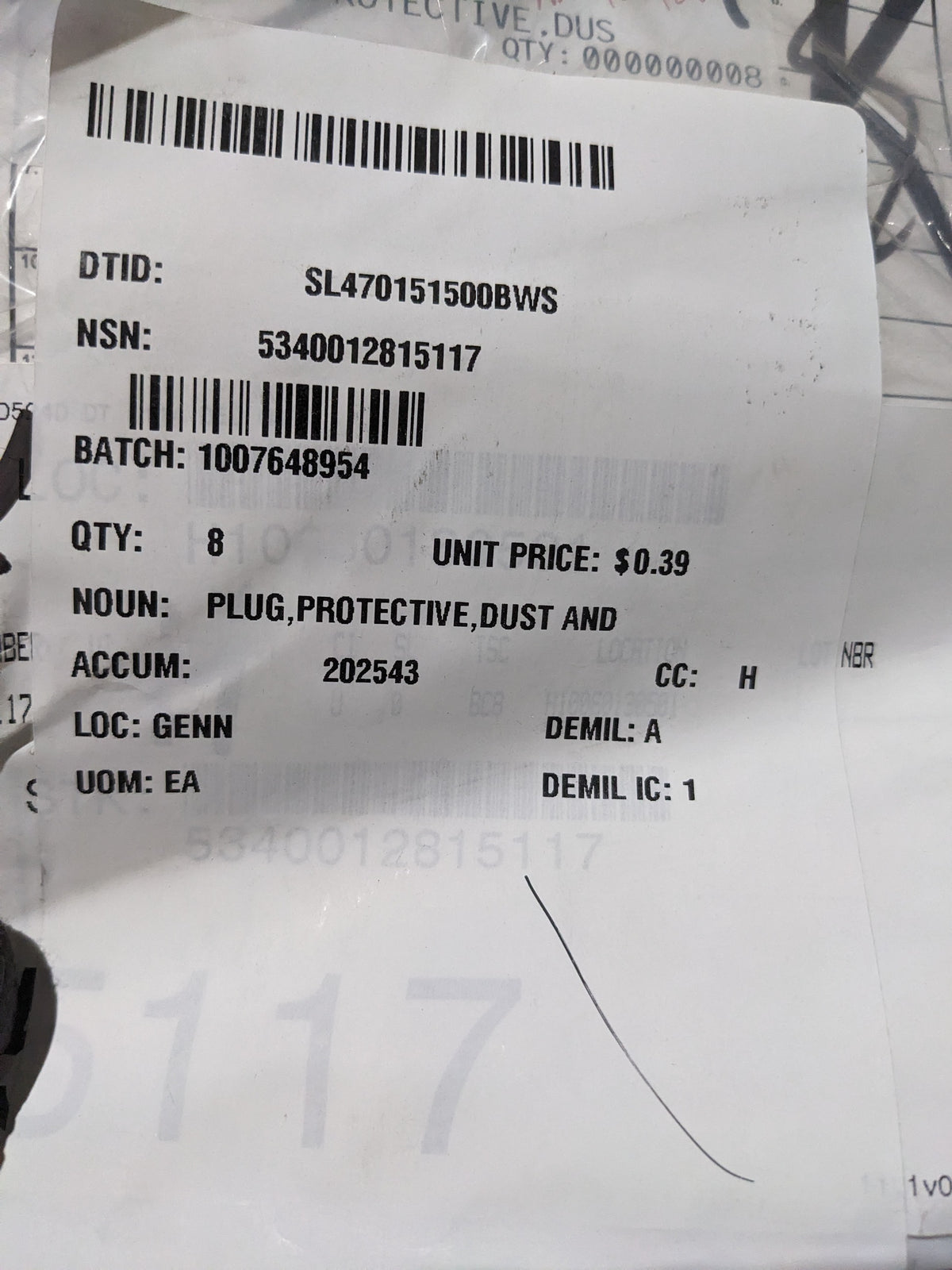 Caplugs LLC CEP-28 Protective Plug - NSN 5340-01-281-5117 - inventory label
