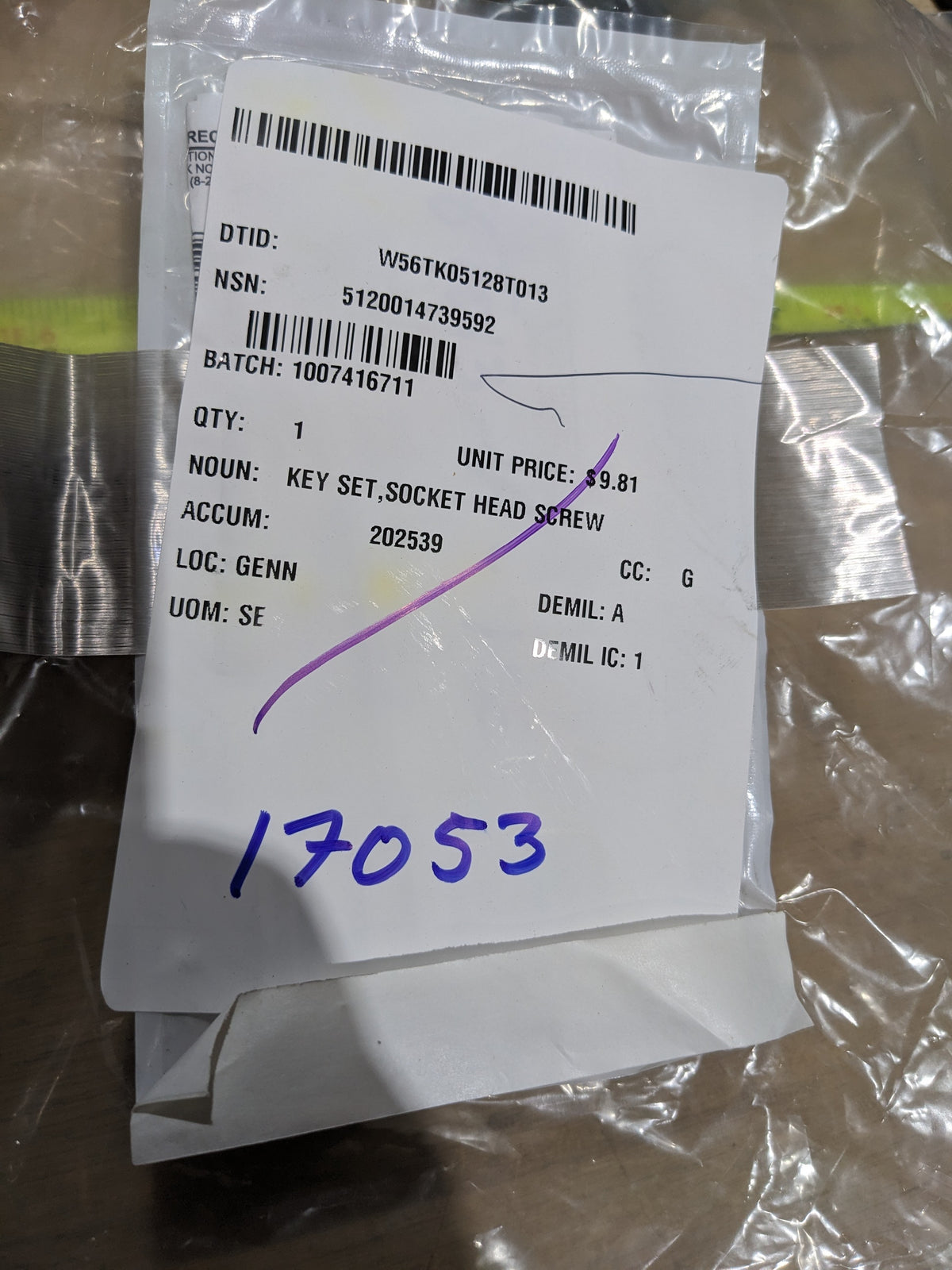 Sears, Roebuck and Co. 00946754000 Key Set, Socket Head - NSN 5120-01-473-9592 - inventory label