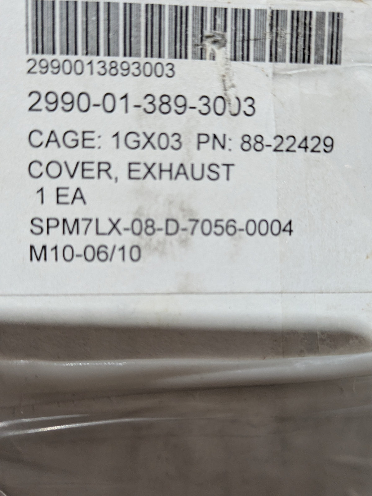 88-22429 Exhaust Cover - NSN 2990-01-389-3003 - inventory label