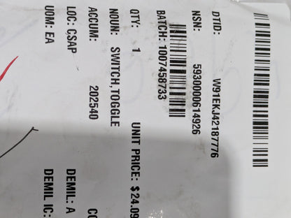 MS24659-27E Toggle Switch - NSN 5930-00-061-4926 - inventory label