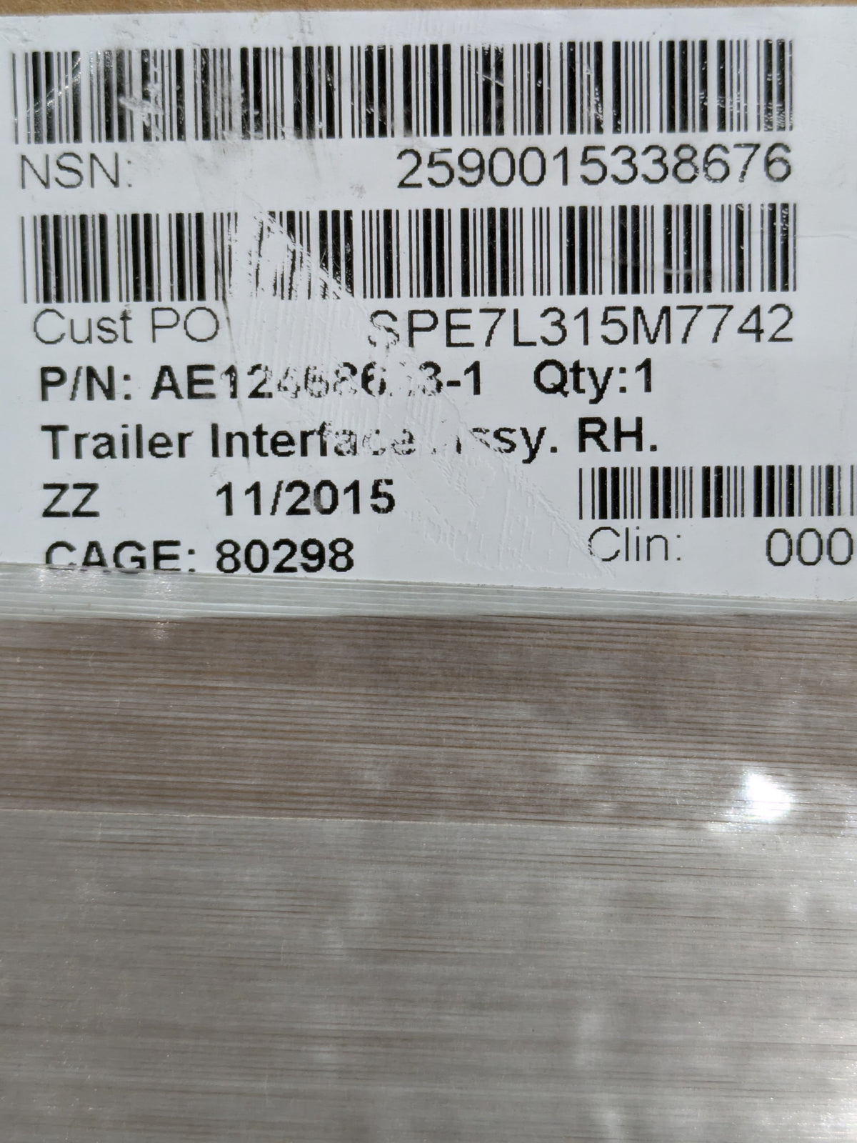 U S Army Tank Automotive Command 12664366-1 Vehicular Bracket - NSN 2590-01-533-8676 - inventory label