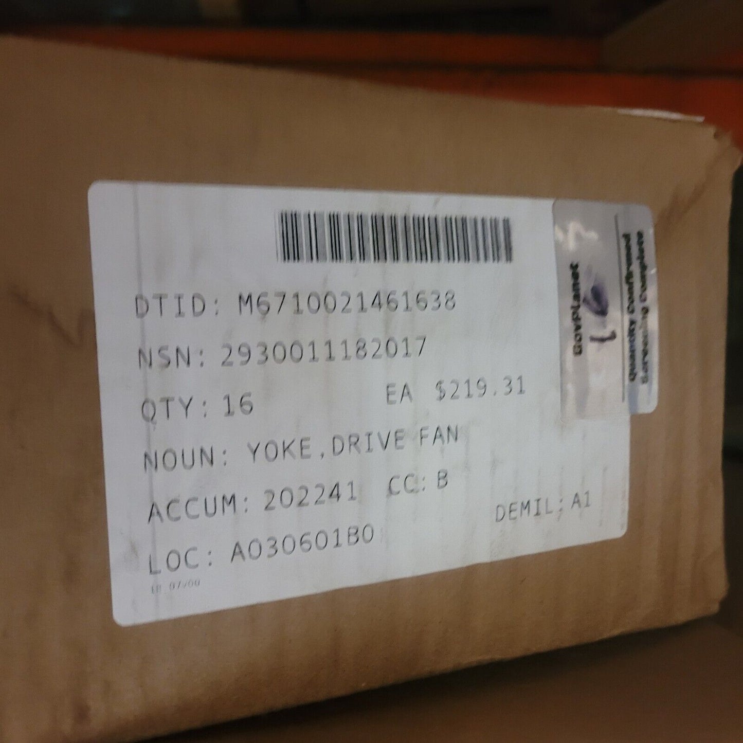 MILITARY ASSAULT AMPHIBIOUS VEHICLE YOKE DRIVE FAN 2584416 2930-01-118-2017 NOS