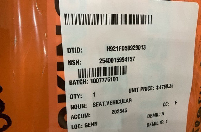 Vehicular Seat X000010 NSN 2540-01-599-4157 - photo 10