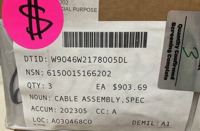 HELICOPTER AH-64-D LONGBOW 76002567-10 ELECTRICAL CABLE ASSY 6150-01-516-6202