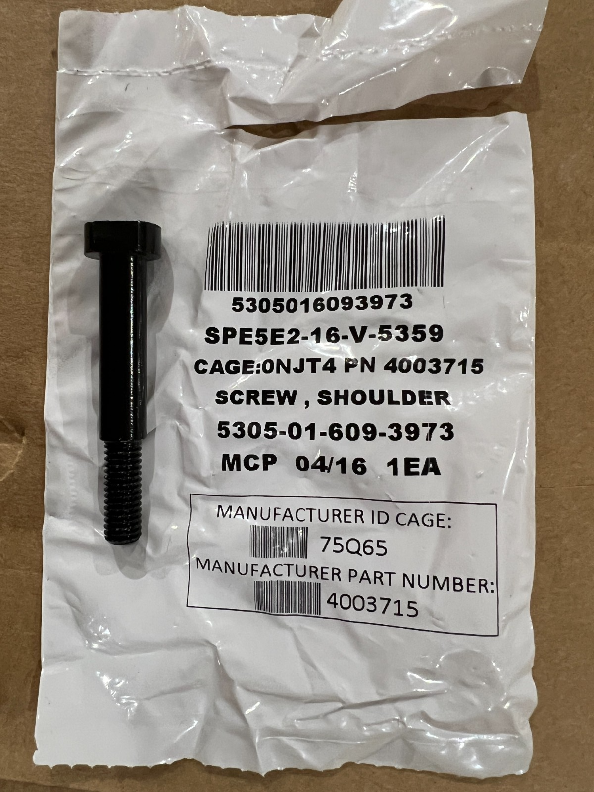 Shoulder Screw 4003715 NSN 5305-01-609-3973
