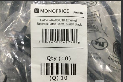 (LOT OF 50) 4974 Monoprice Cat5e Ethernet Patch Cables CAT5E 24AWG UTP 6-INCH