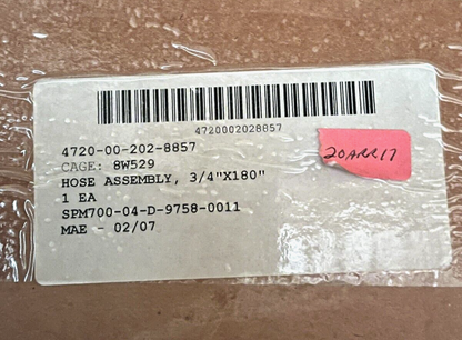 PNEUMATIC NONMETALLIC HOSE ASSEMBLY, 3/4"X180" 700Psi A-A-59565 4720-00-202-8857