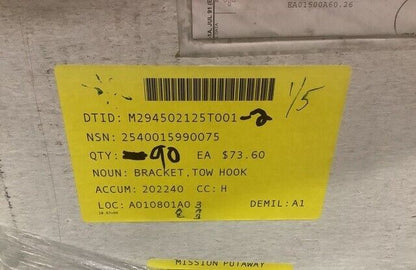 (1) MILITARY HMMWV, HUMMER H1 TOW HOOK BRACKET 13013859 6050442 2540-01-599-0075