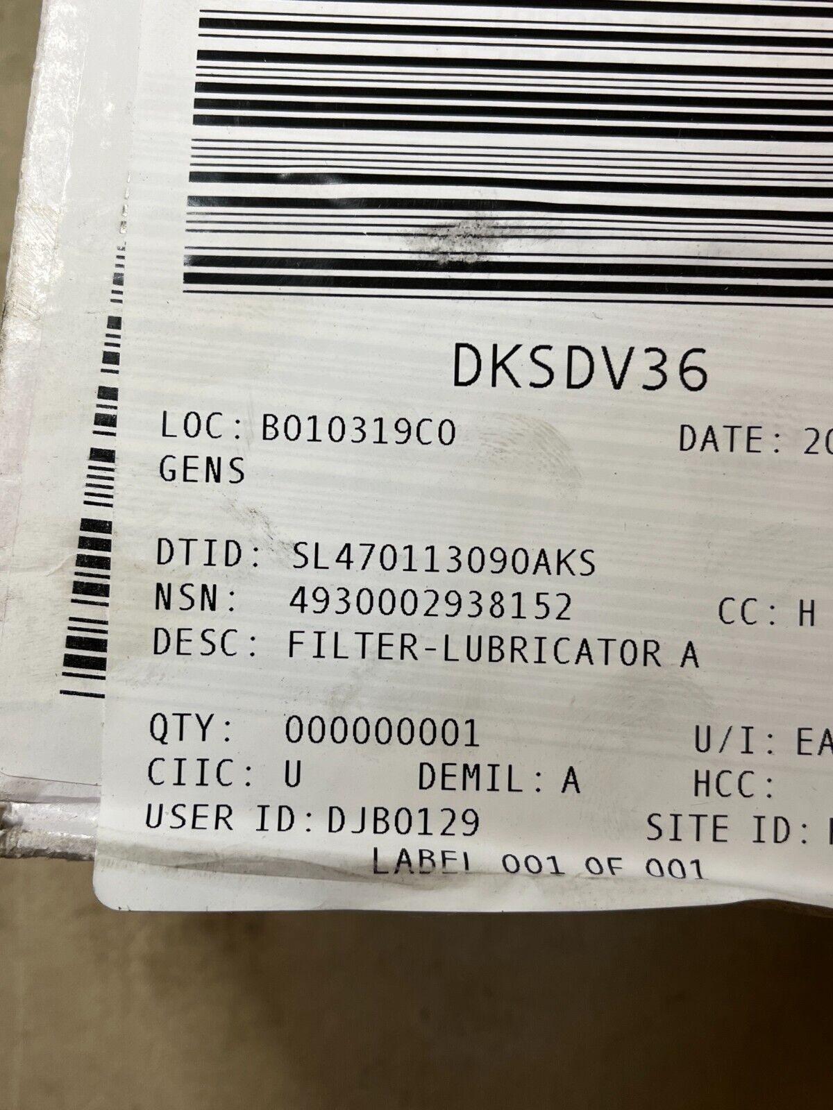 NEW AIRLINE FILTER-LUBRICATOR ASSEMBLY MIL-0-82042 A-A-50492 4930-00-293-8152