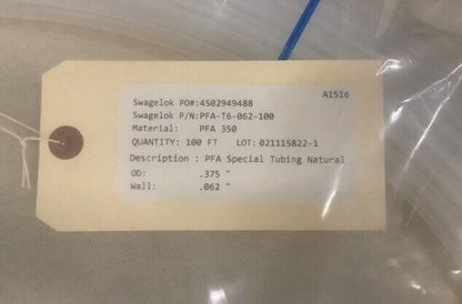 PFA TUBING PFA-T6-062-100 3/8 IN OD X 0.062 IN WALL X 100 FEET 4720-01-497-0104