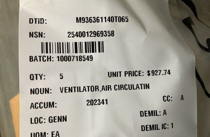 M998, M997 HMMWV 12341921 AIR CIRCULATING VENTILATOR 410922 2540-01-296-9358