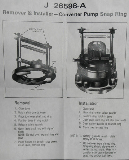 HEMTT TRUCK SNAP RING REMOVER/INSTALLER J-26598-A 2AH918 4910-01-158-3996