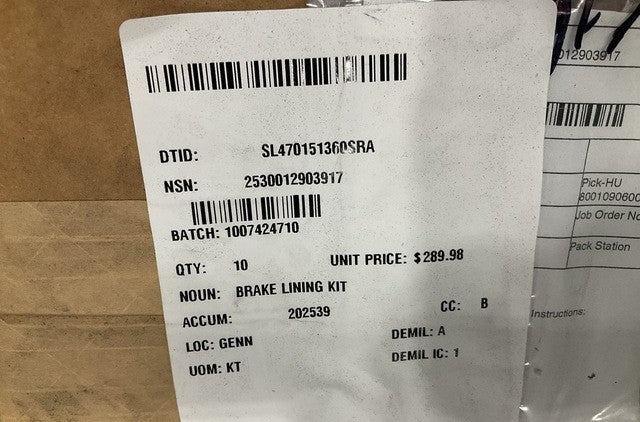 Brake Lining Kit 809867 NSN 2530-01-290-3917 - photo 6
