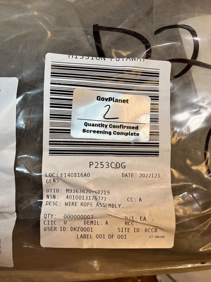 FULL TRACKED TRACTOR R52019 SINGLE LEG WIRE ROPE ASSY 15501400 4010-01-317-6372