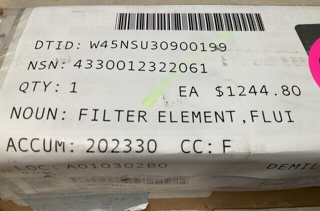 SEMITRAILER MOUNTED RADAR SET FLUID FILTER ELEMENT 11463994 4330-01-232-2061