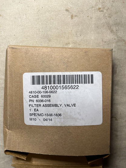 AIRCRAFT FREEDOM FIGHTER F-5 6036-016 VALVE FILTER ASSY 212-436 4810-00-156-5622