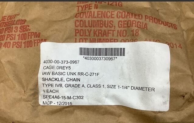 4030-00-373-0967 SHACKLE 82500  POUND HEAVY DUTY LIFTING SHACKLE MILITARY