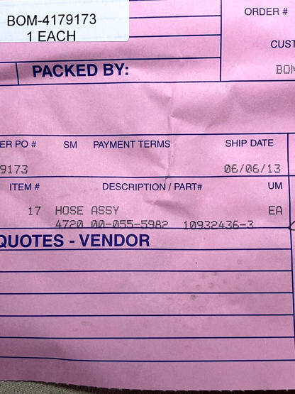 M548, M548A1 M-113A1 10932436-3 48" NONMETALLIC HOSE ASSEMBLY 4720-00-055-5982